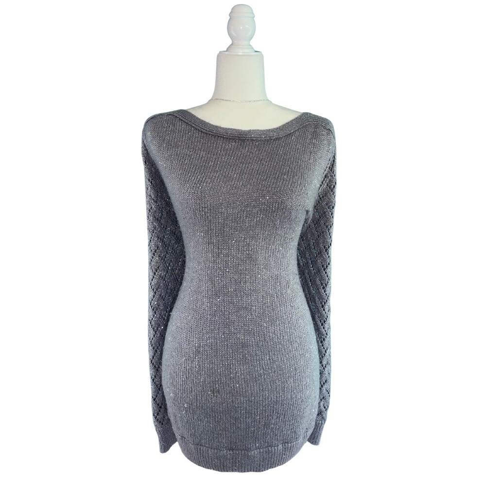Maurices Gray Sparkle Silver Knit Sweater Diamond Pattern Sleeves Size 3X